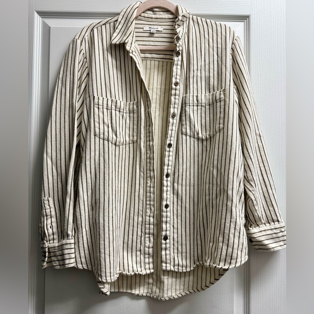 Madewell Striped Button-Down Shirt Size Small – Cream & Bronze